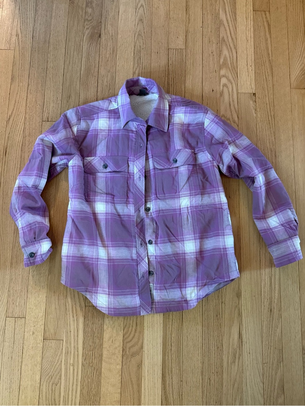Eddie Bauer Lavender Plaid Sherpa-Lined Shirt